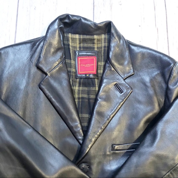 Cole Haan Country black leather jacket coat men’s medium heavy thick imported - Picture 5 of 10